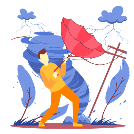 Männchen kämpft mit Gewitter  Illustration