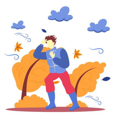 Mann kämpft mit starkem Wind  Illustration