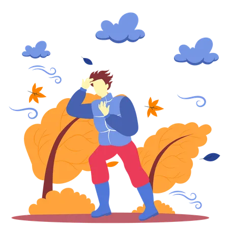 Mann kämpft mit starkem Wind  Illustration