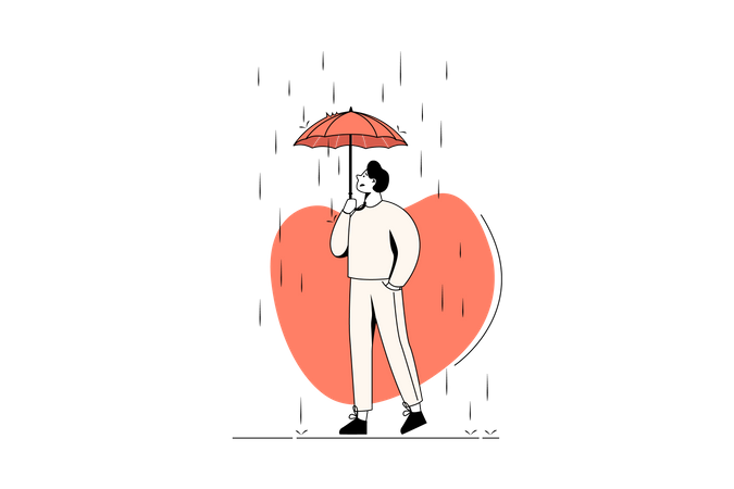 Mann kann sich bei Regen wegen kleinem Regenschirm nicht schützen  Illustration