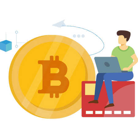 Mann kauft Bitcoin mit Kreditkarte  Illustration