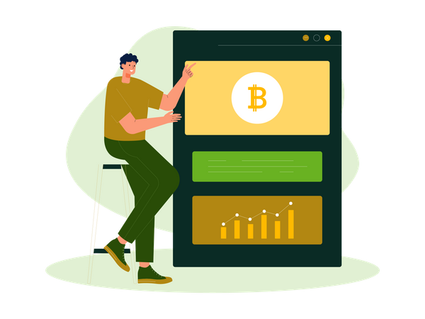 Mann kauft Bitcoin online  Illustration