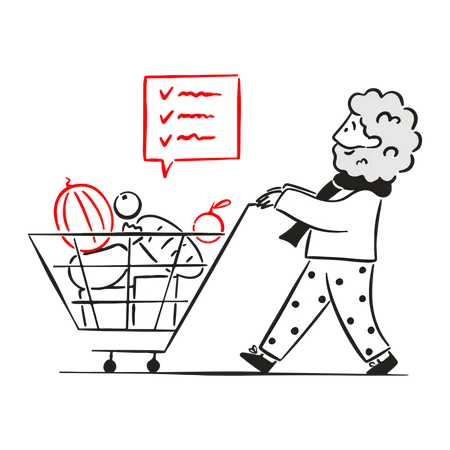 Mann beim Lebensmitteleinkauf im Supermarkt  Illustration