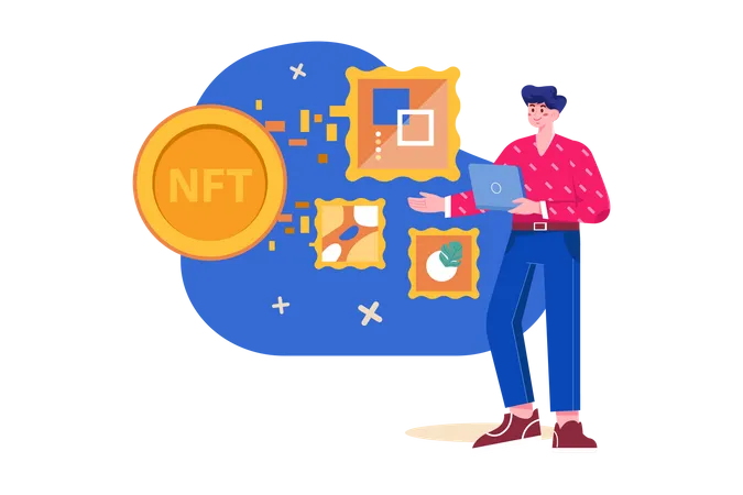 Mann kauft NFT  Illustration