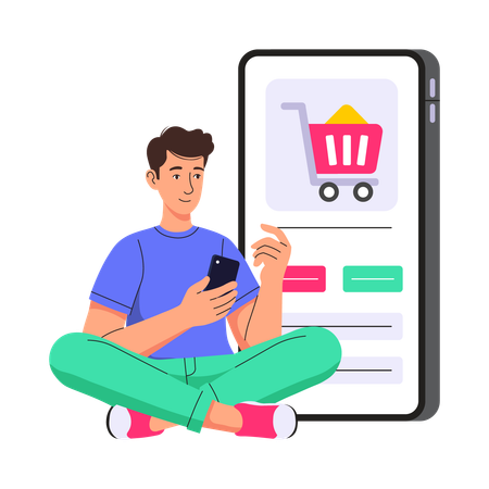 Mann kauft online ein  Illustration