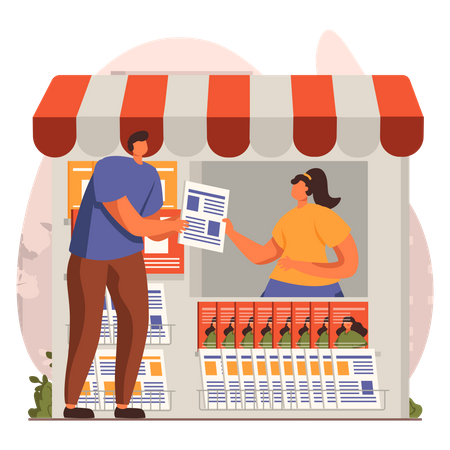 Mann kauft Zeitung im Laden  Illustration