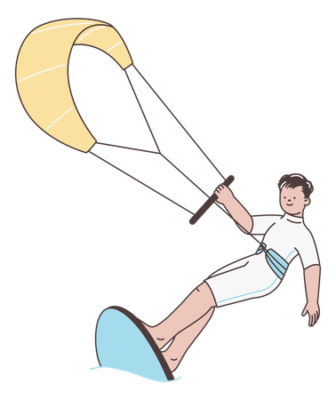 Mann Kitesurfen auf dem Wasser  Illustration