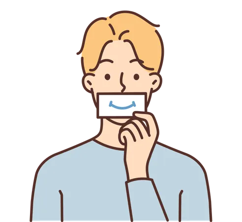 Mann klebt Smiley-Aufkleber auf den Mund  Illustration