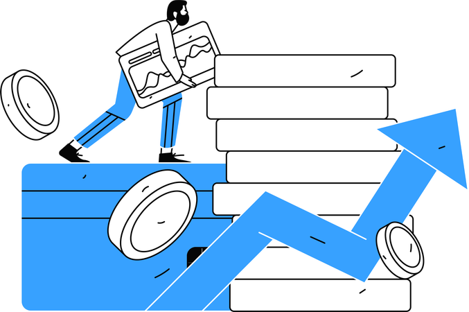 Mann klettert während einer Finanzanalyse auf eine Kreditkarte  Illustration