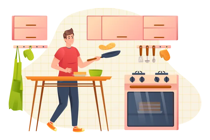 Mann kocht Essen in der Küche  Illustration