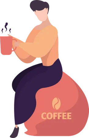 Koffein Stimulation Energizer Menschen Trinken Heisses Getrank Illustration