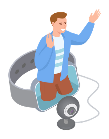 Mann kommuniziert online per Webcam  Illustration