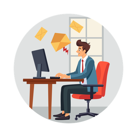 Mann mit E-Mail-Flut konfrontiert  Illustration