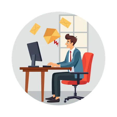 Mann mit E-Mail-Flut konfrontiert  Illustration