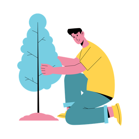 Mann kümmert sich um Baum  Illustration