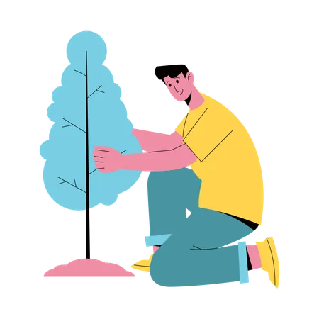 Mann kümmert sich um Baum  Illustration