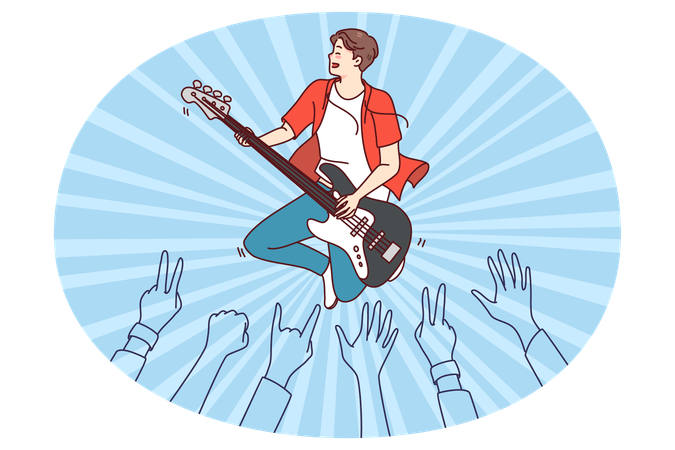 Mann-Künstler spielt Gitarre auf der Bühne  Illustration