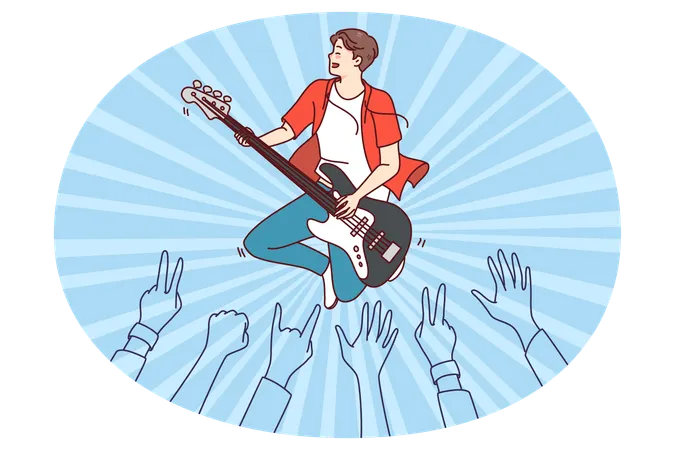 Mann-Künstler spielt Gitarre auf der Bühne  Illustration