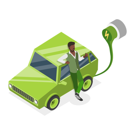 Mann lädt Elektroauto auf  Illustration