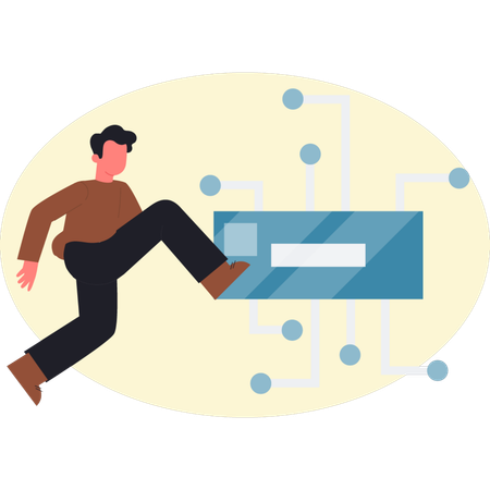 Mann läuft Bär Chip Networking  Illustration