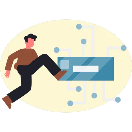 Mann läuft Bär Chip Networking  Illustration