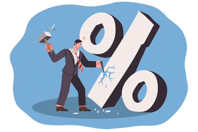 Mann lehnt Kredite ab und zahlt Provisionen an Banken  Illustration