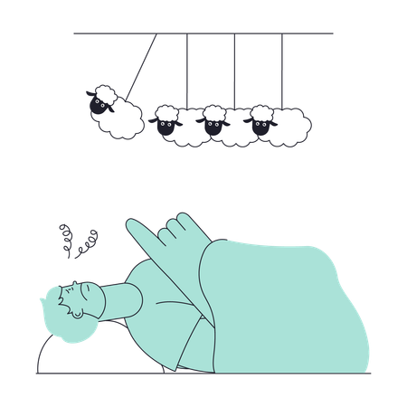 Mann leidet unter schlaflosen Nächten  Illustration