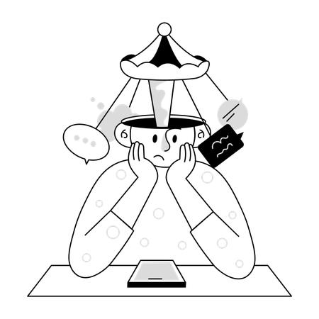 Mann leidet unter Überdenkstörung  Illustration