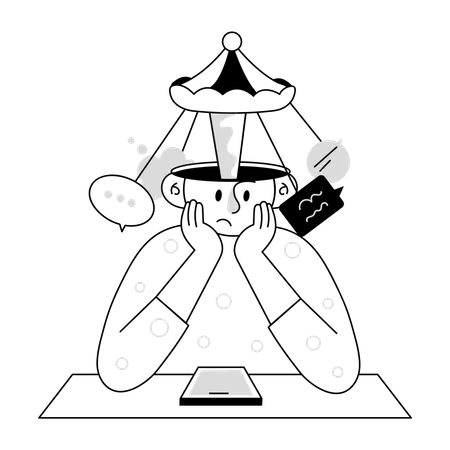 Mann leidet unter Überdenkstörung  Illustration