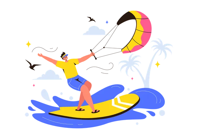 Mann lernt Kitesurfen  Illustration