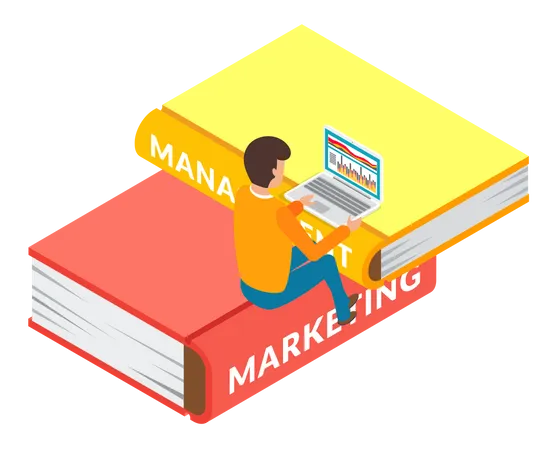 Mann lernt Marketingfähigkeiten in Online-Kurs  Illustration