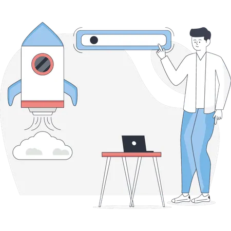Mann beim Mittagessen mit neuer Website  Illustration