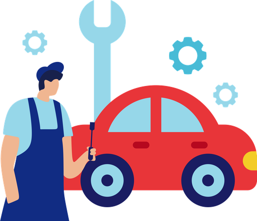 Mann macht Autoservice  Illustration