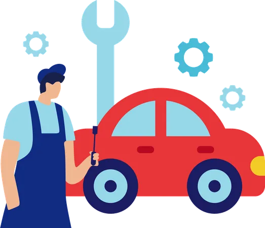 Mann macht Autoservice  Illustration