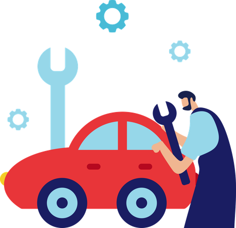 Mann macht Autoservice  Illustration