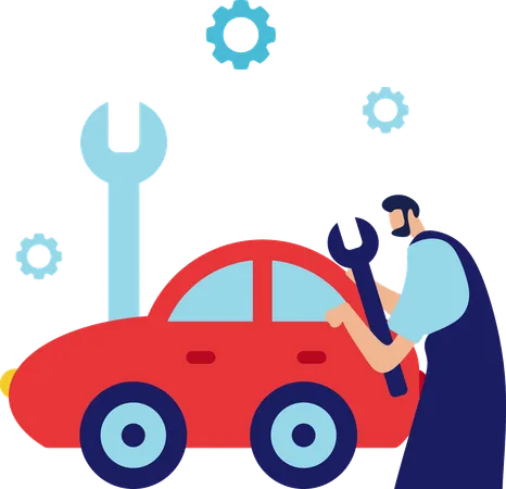 Mann macht Autoservice  Illustration