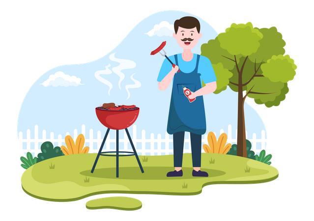 Mann macht Barbecue auf dem Grill  Illustration