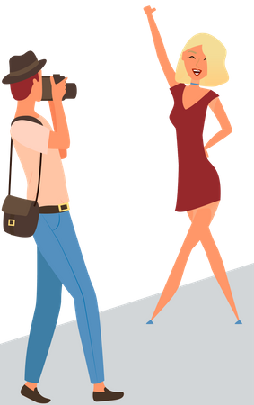 Mann macht Bilder von weiblichem Model  Illustration