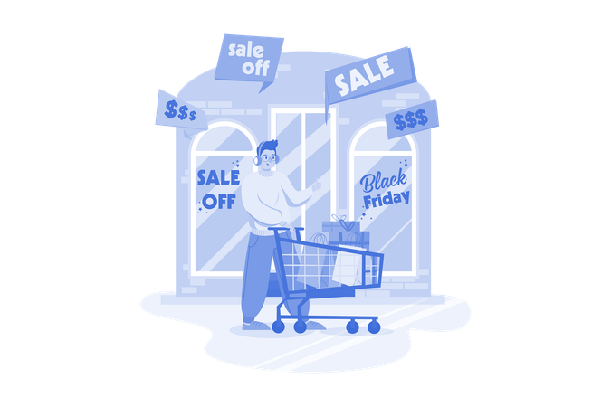 Mann macht Black Friday-Shopping  Illustration