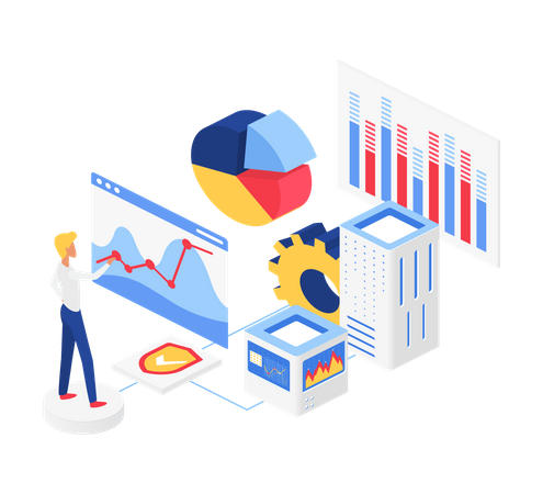 Mann macht Datenanalyse  Illustration