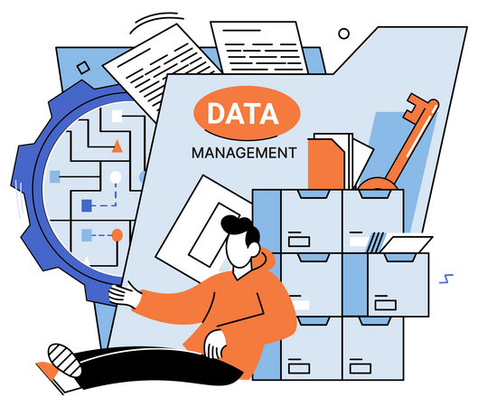 Mann macht Datenmanagement  Illustration