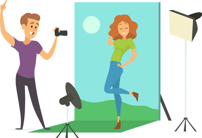 Mann macht Fotos von Model  Illustration