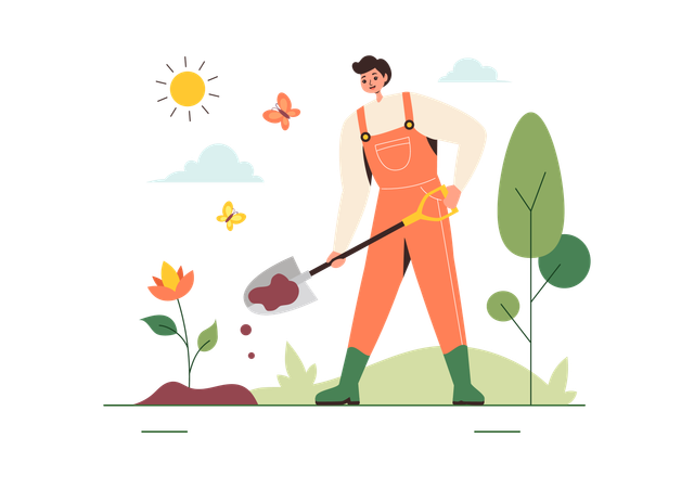 Mann bei der Gartenarbeit  Illustration