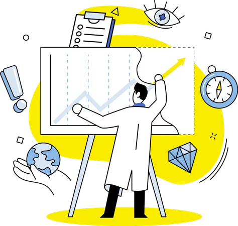 Männliche Datenvisualisierung bei der Geschäftsabwicklung  Illustration