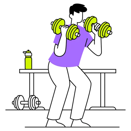 Mann beim Gewichtheben im Fitnessstudio  Illustration