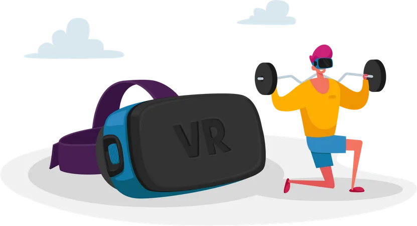 Mann macht Gewichtheben mit VR  Illustration