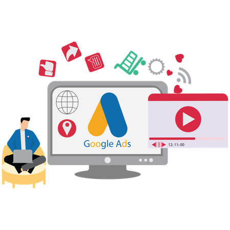 Mann, der Google-Werbemanagement durchführt  Illustration