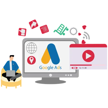 Mann, der Google-Werbemanagement durchführt  Illustration