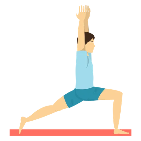 Mann macht Yoga-Pose „Crescent Lunge“  Illustration