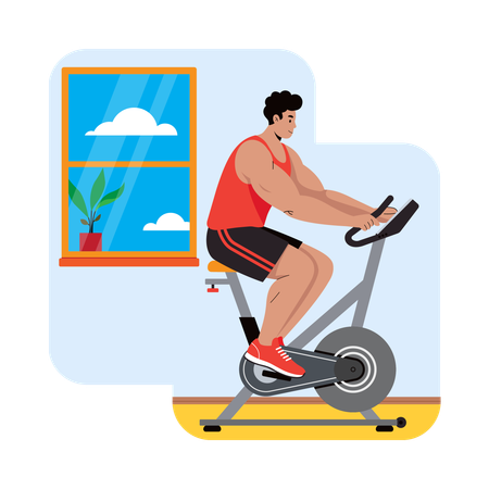 Mann beim Training auf dem Heimtrainer  Illustration